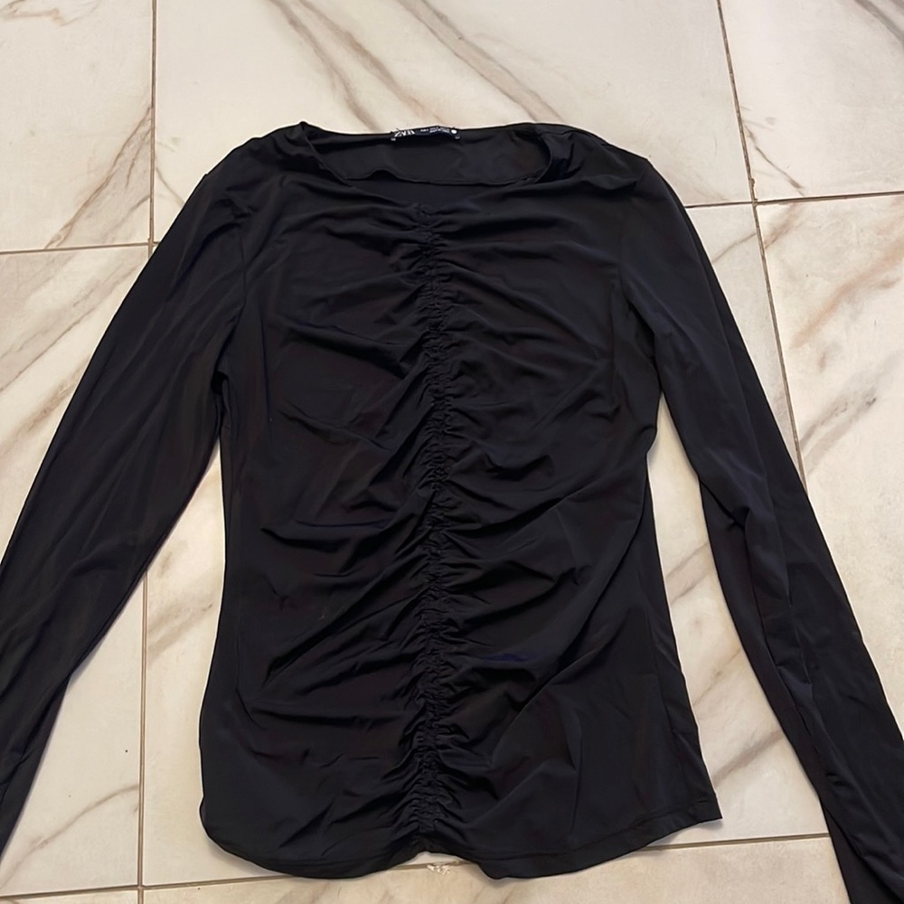 Zara ruched long sleeve fitted top